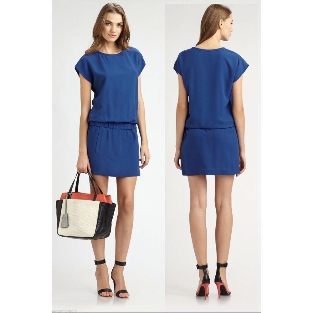 Diane Von Furstenberg Tara Blue Moon Crepe Elastic Drop Waist Dress size 0 - Picture 5 of 10